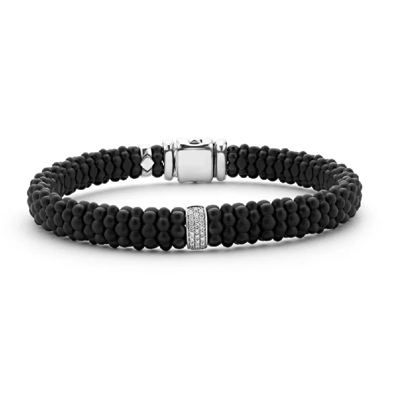 women stackable bangles -Lagos Black Caviar Single Station Matte Ceramic Diamond Bracelet, 9mm