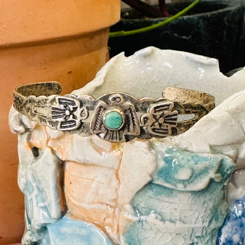 women layered bangles -Vintage Navajo Triple Thunderbird Friendship Bracelet Sterling Turquoise