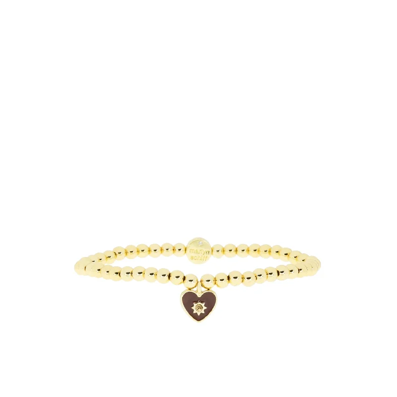 women luxury bracelets -4mm ball stretch bracelet with enamel heart