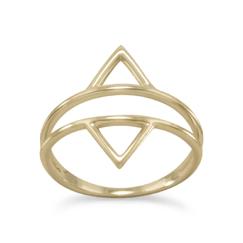 women mixed metal rings -Triangle Double Band Design Ring Gold Plate on Sterling Silver