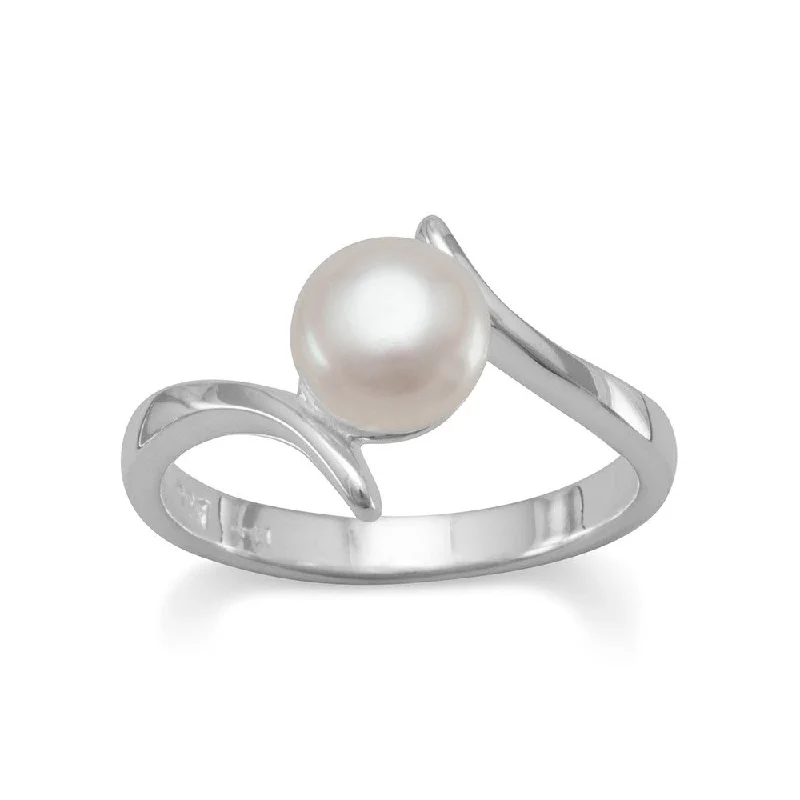 women ring sets -White Cultured Freshwater Pearl Ring 8mm Wrap Sterling Silver