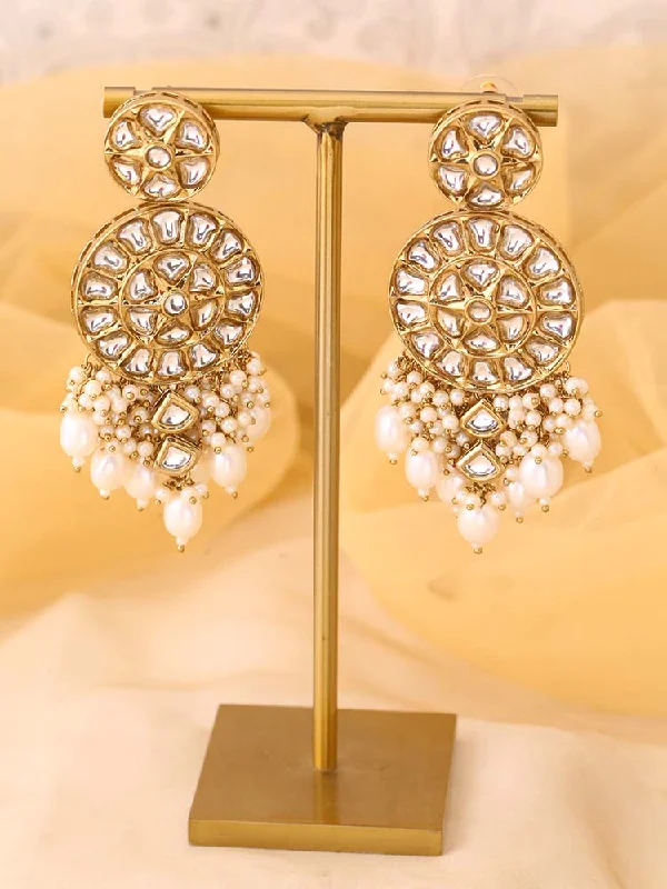 women flower earrings -Ivory Rachna Chandbalis