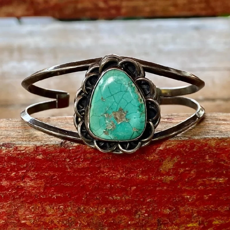 women engraved bracelets -Navajo Sterling Silver Spider Web Turquoise Bracelet