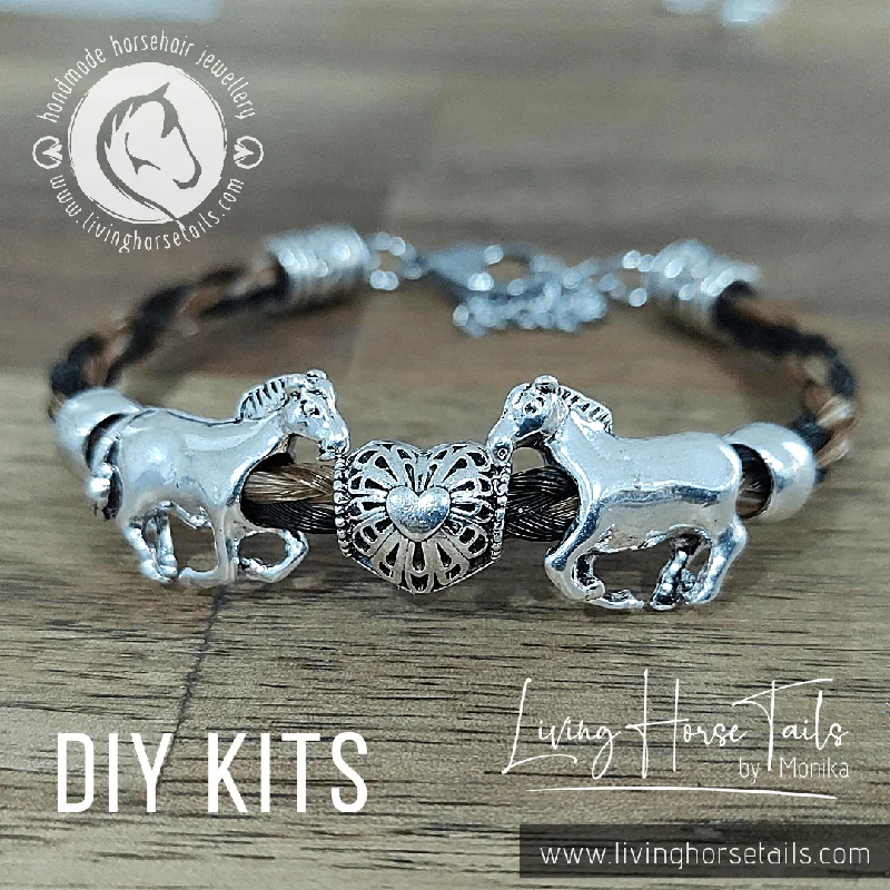 women silver bangles -DIY Horsehair Bracelet Kit. Make your own (Style E)