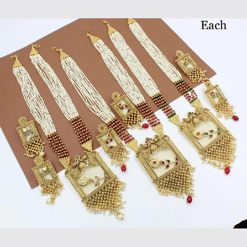 women statement necklaces -Manisha Jewellery Gold Plated Long  Moti Necklace Set