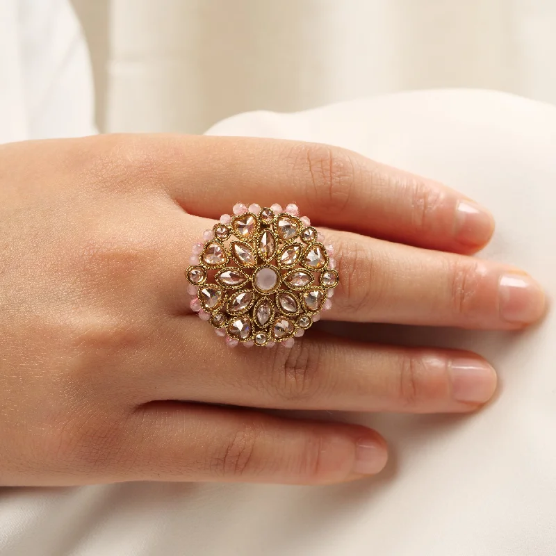 women diamond eternity rings -Classic Floral Oversized Ring in Light Pink