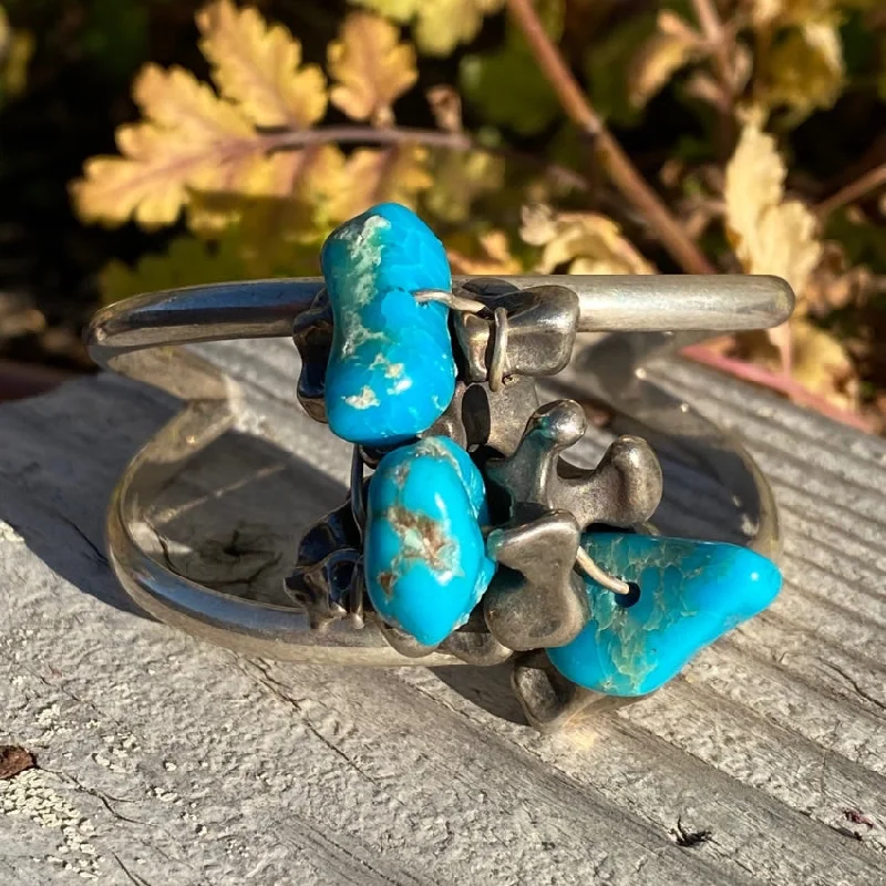 women classic bangles -Vintage Sterling Silver Turquoise Nugget Bracelet