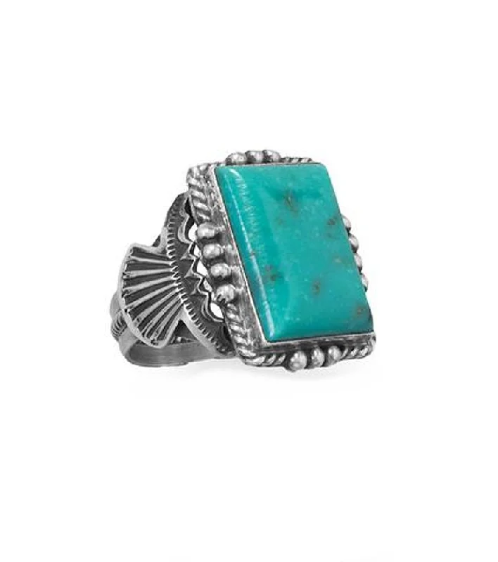 women personalized wedding rings -Michael Calladitto Navajo Men's Stabilized Turquoise Ring Sterling Silver