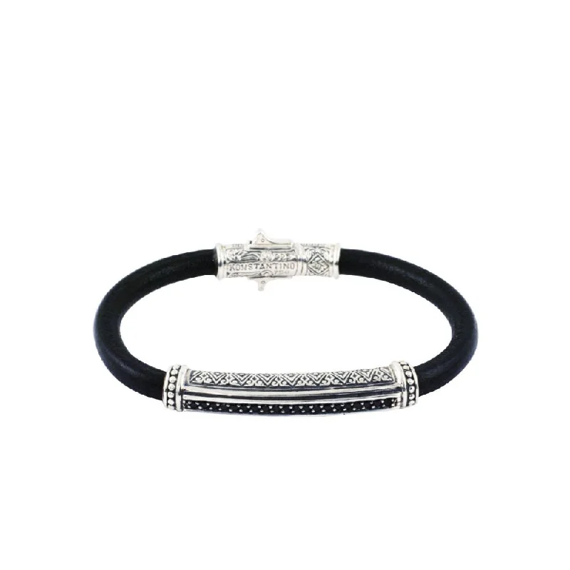 women friendship bracelets -Konstantino Leather Bracelet with Black Spinel