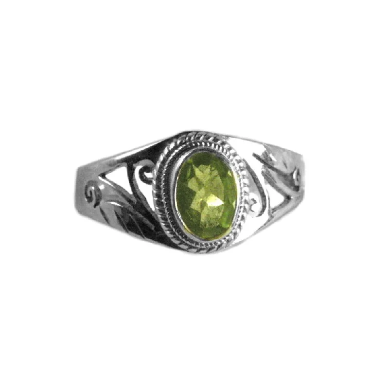 women delicate rings -Peridot Scroll Design Ring - Fair Trade, Handmade in Nepal