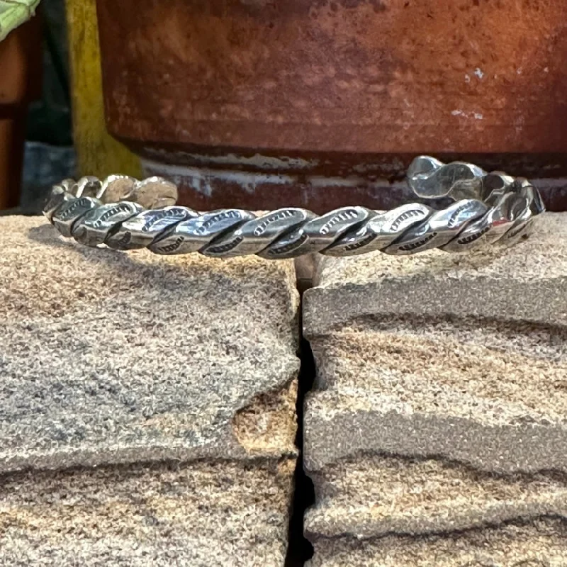 women silver bracelets -Vintage Navajo Sterling Silver Stamp Decorated Cuff Bracelet