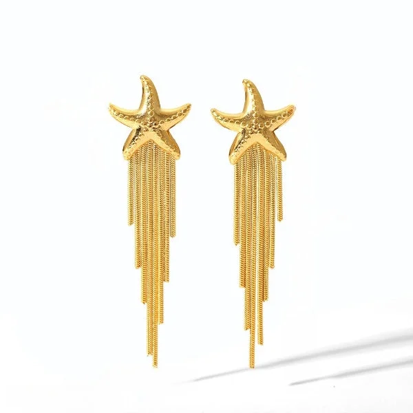 women vintage stud earrings -Large Starfish Chain Gold Drop Earrings JLT12817