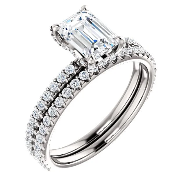 women princess cut engagement rings -2.50 Ct. Hidden Halo Emerald Cut Diamond Ring Set H Color VS1 GIA Certified