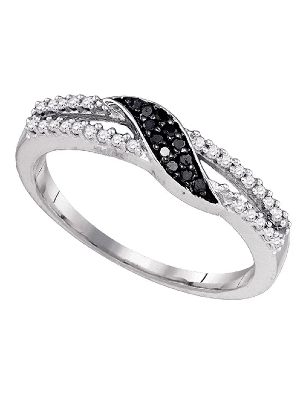 women art deco rings -Black and White Diamond Band Ring 10k White Gold 40 Diamonds