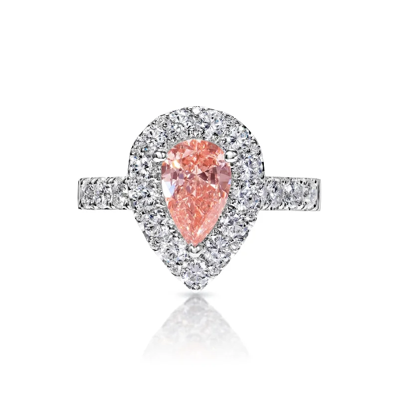 women vintage-inspired engagement rings -Cadence 2 Carat Fancy Intense Orangey Pink SI1 Pear Shape Diamond Engagement Ring in 18k White Gold