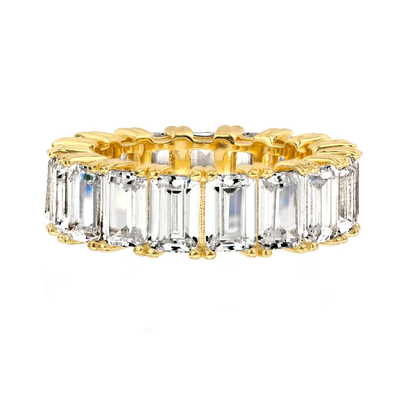 women art deco rings -18 KGP 4 Prong Emerald Cut Eternity Ring Band