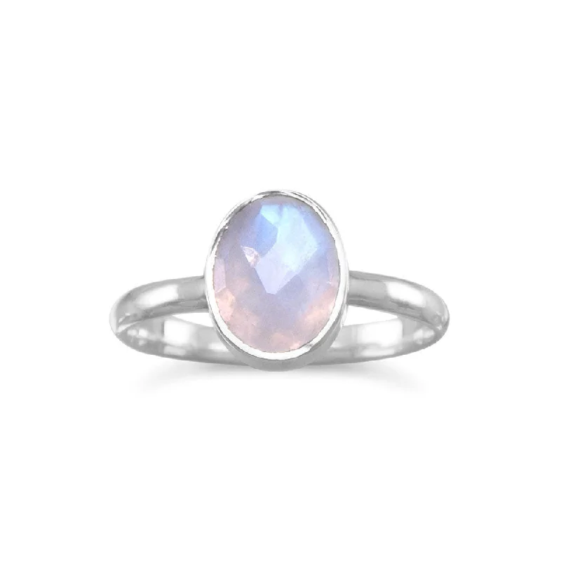 women ring sets -Stackable Ring Faceted Moonstone Sterling Silver