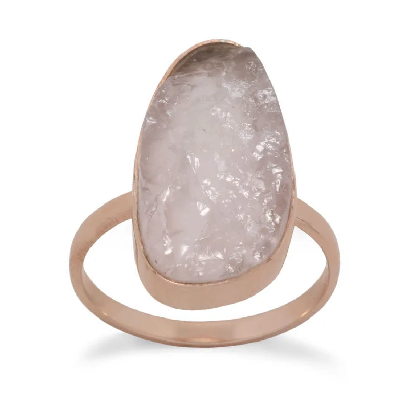 women engagement bands -Rose Quartz Chunk Ring Pink Gold-plated Sterling Silver