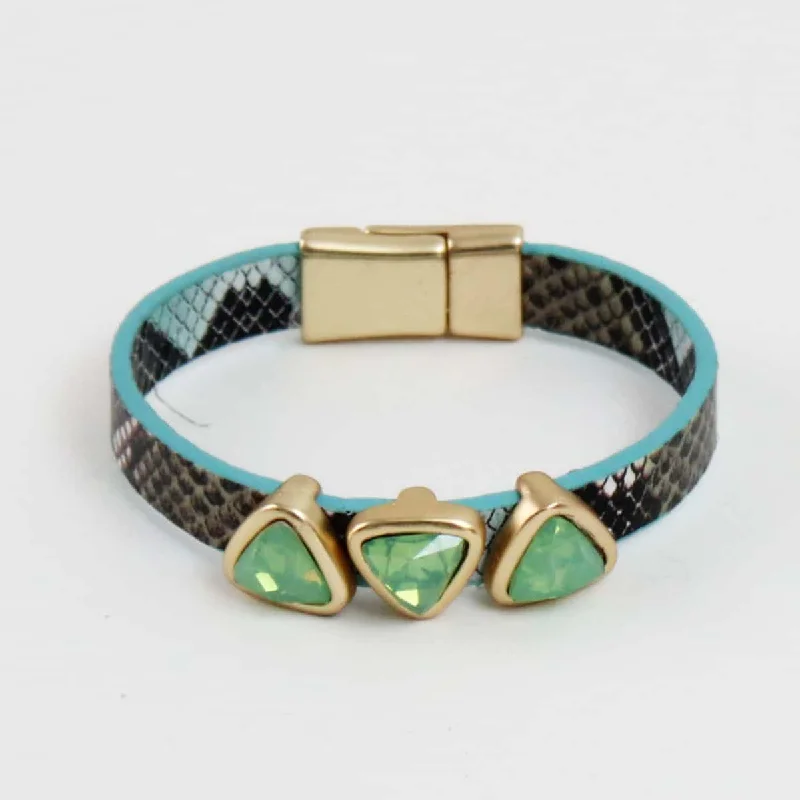 women statement bangles -Turquoise Triangle Leather Bracelet by Sylca