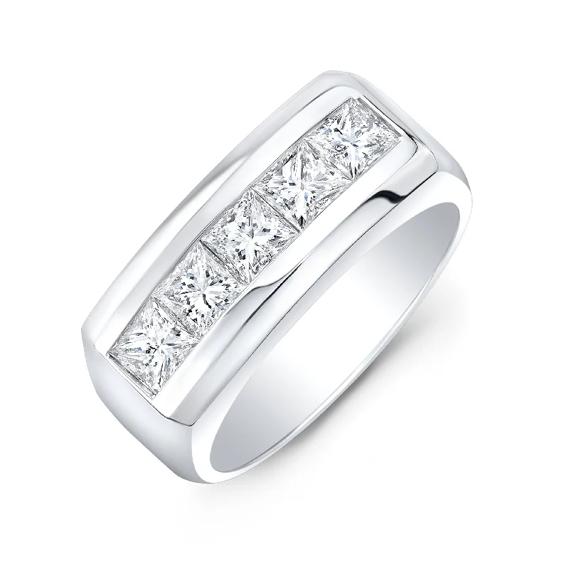 women unique halo engagement rings -2.50 Ct. Men's Princess Cut 5 Stone Diamond Ring G Color VS1 GIA Certified