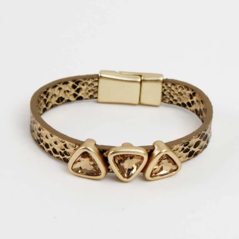 women chic bracelets -Handcrafted Gold Leather Bracelet by Sylca