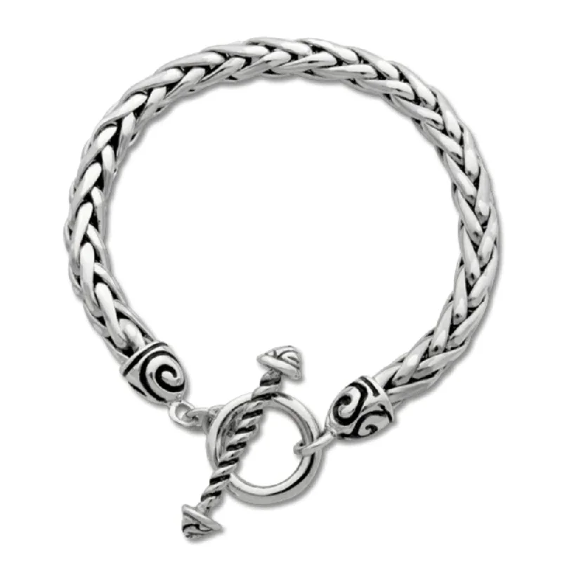 women silver plated bracelets -Sterling Silver Classic Swirl Toggle Bracelet