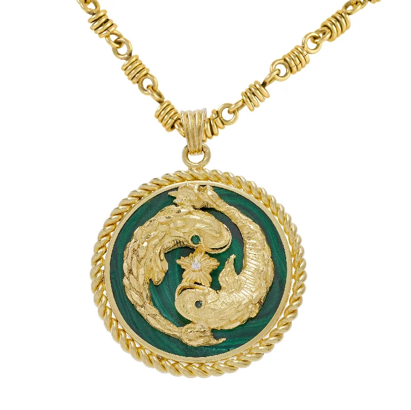 women simple pendant necklaces -Van Cleef & Arpels Malachite and Diamond Pisces Zodiac Pendant