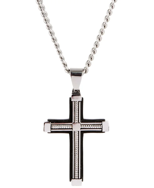 women vintage necklaces -Sutton Stainless Steel Cable Cross Pendant Necklace