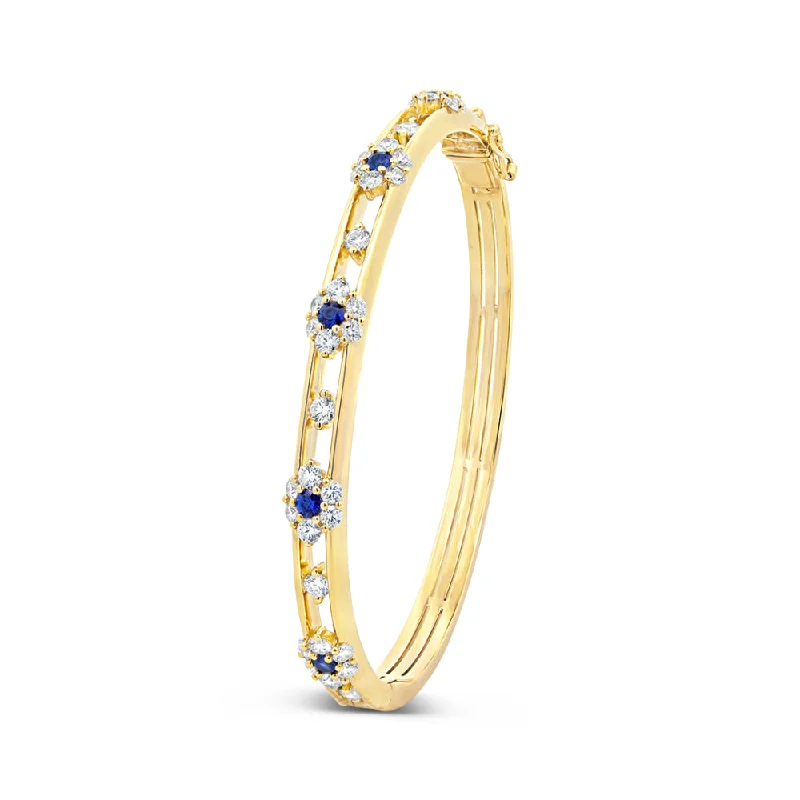 women gold tennis bracelets -Jack Kelege 18k Diamond and Sapphire Bangle Bracelet