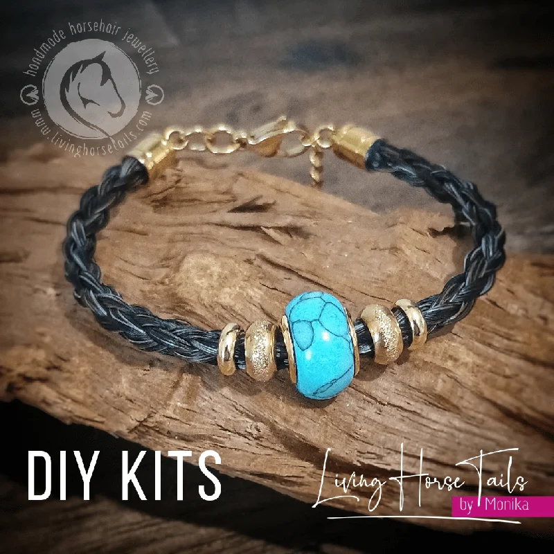 women affordable bracelets -DIY Horsehair Bracelet Kit in Stainless Steel. Turquoise Bead.