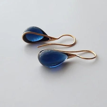 women long earrings -Blue Teardrop Glass Earrings  jlt11689