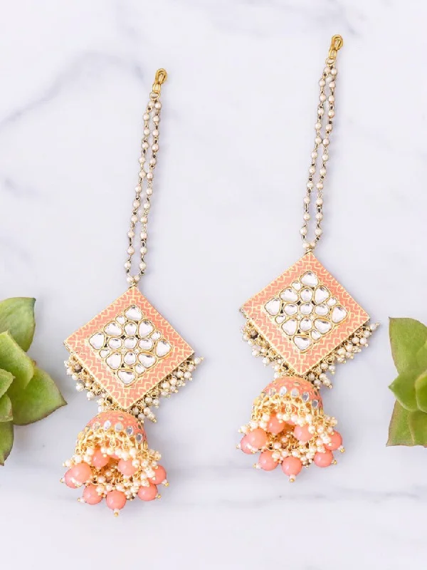 women crystal stud earrings -Peach Surabhiya Jhumkis