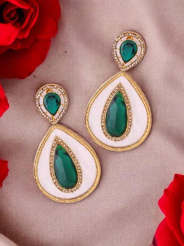 women fashionable earrings -Emerald Brishti Danglers