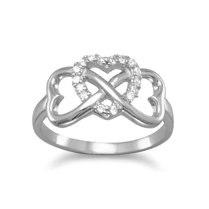 women white gold rings -Heart Infinity Ring with Sparkling Cubic Zirconia Center Heart - Nontarnish