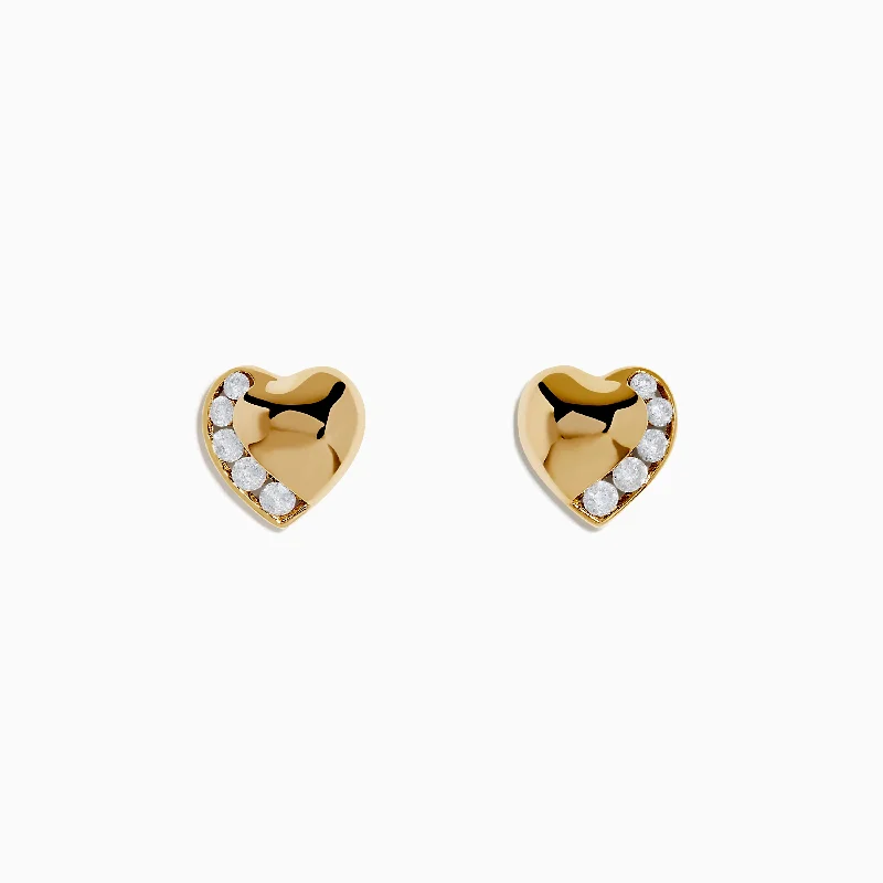 women opal earrings -D'Oro 14K Yellow Gold Diamond Heart Stud Earrings