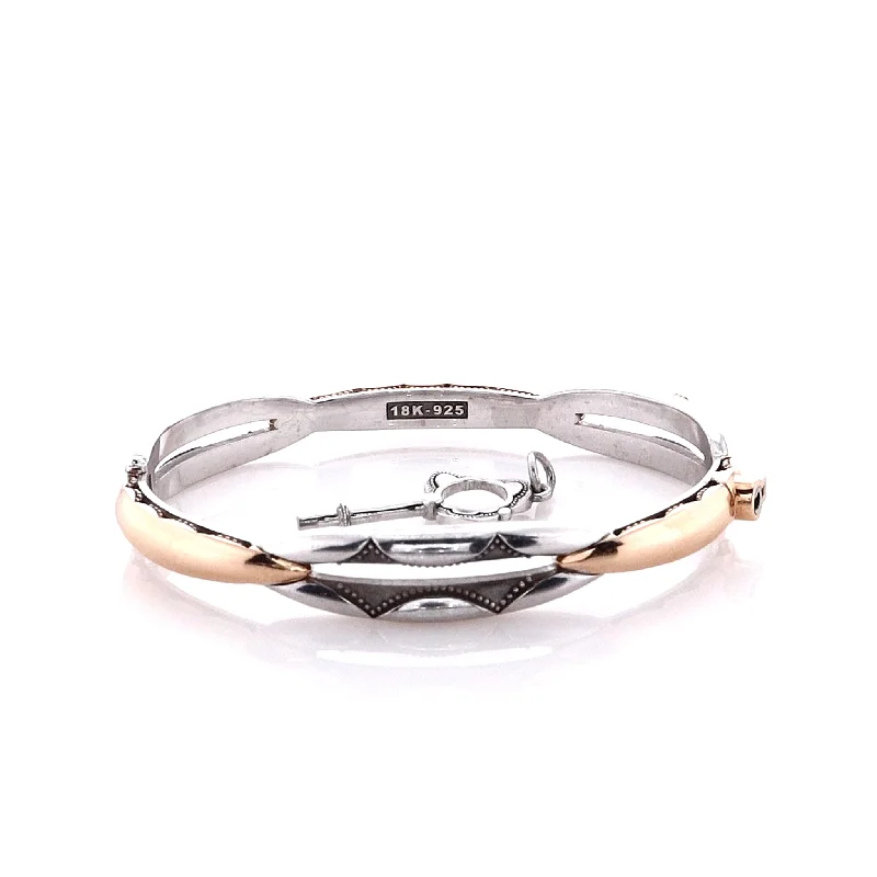 women dainty bracelets -Estate Tacori Sterling Silver and 18 Karat Rose Gold Promise Bangle Bracelet With Key