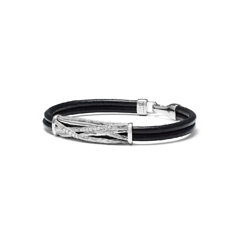 women leather bracelets -Judith Ripka Santorini Leather Cord Bracelet with Diamonds