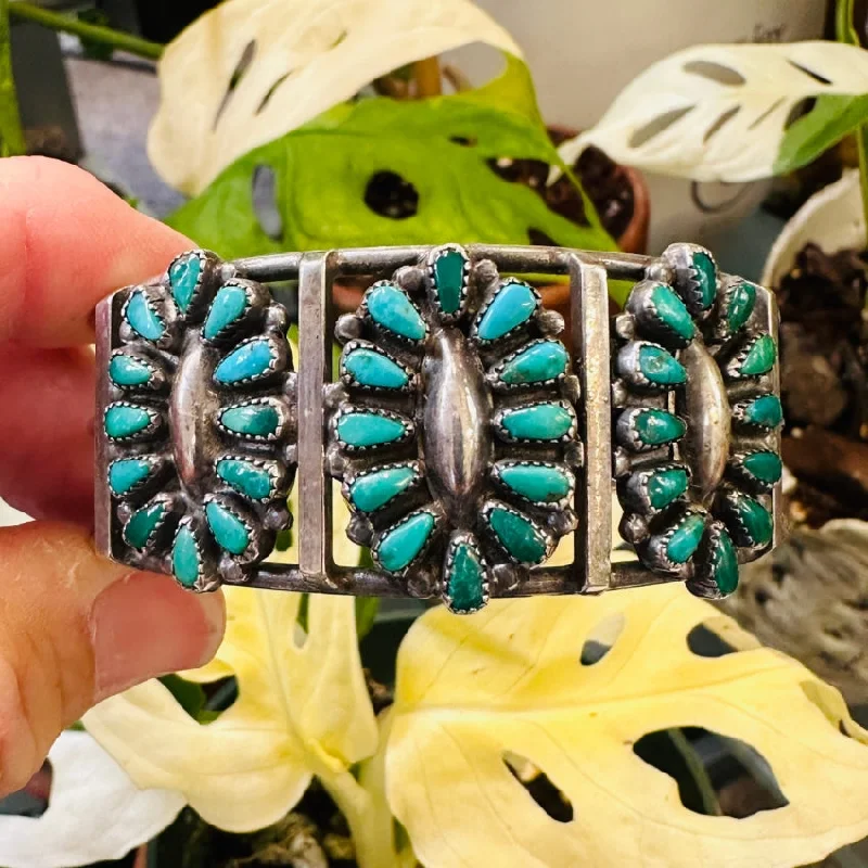 women wedding bangles -Vintage Zuni Turquoise Rosette Bracelet Sterling Silver Chavez