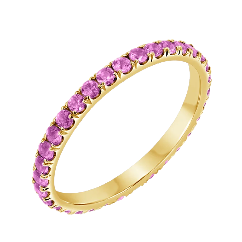 women personalized rings -Pink Sapphire U Pave Band