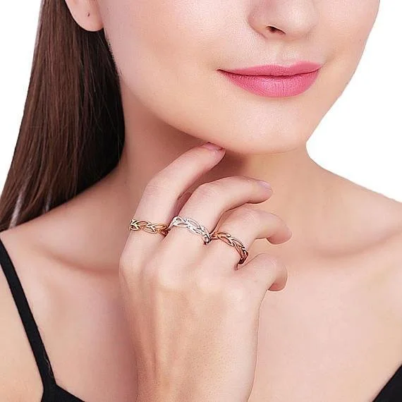 women high-quality rings -Leaves Shape Rose Gold Plated Stackable Adjustable Ring