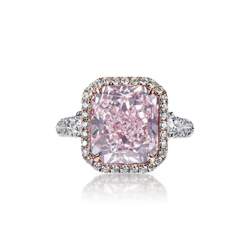 women contemporary engagement rings -Journee 6 Carat Light Pink VVS1 Radiant Cut Diamond Engagement Ring GIA Certified by Mike Nekta