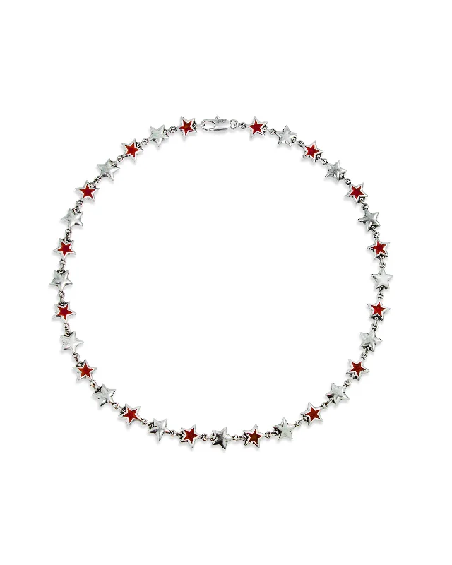 women chic long necklaces -Red Enameled Stars Necklace