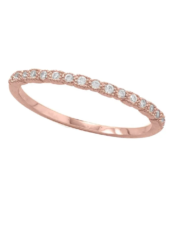 women moonstone rings -Rose Gold-plated Sterling Silver Stackable Band Ring with Cubic Zirconia