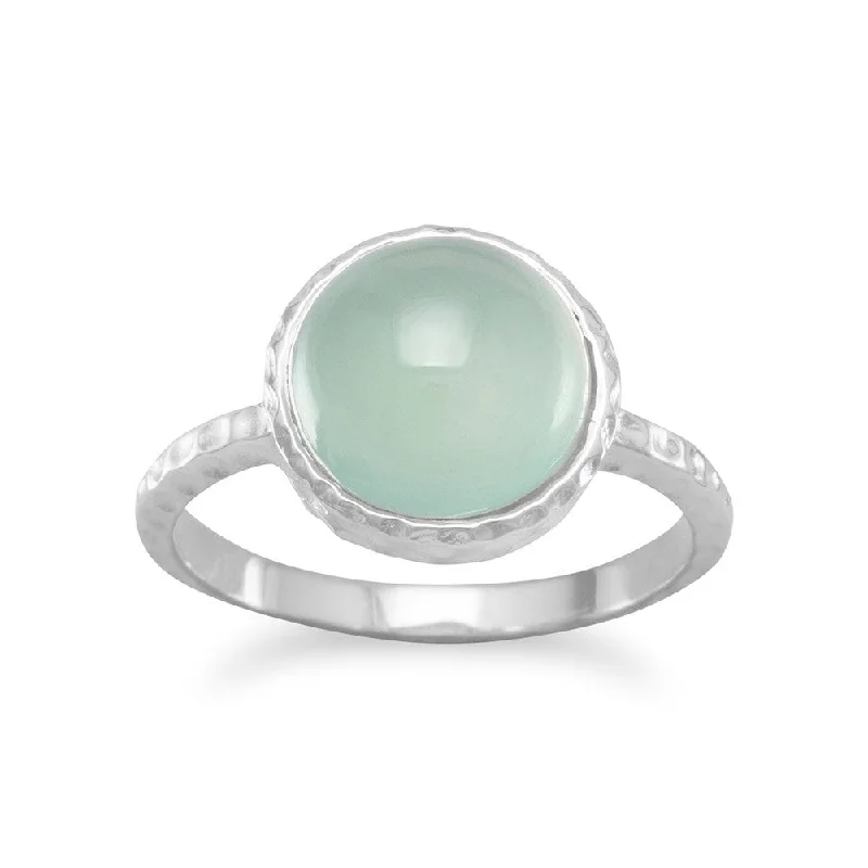 women vintage wedding rings -Round 10mm Sea Green Chalcedony Ring Sterling Silver