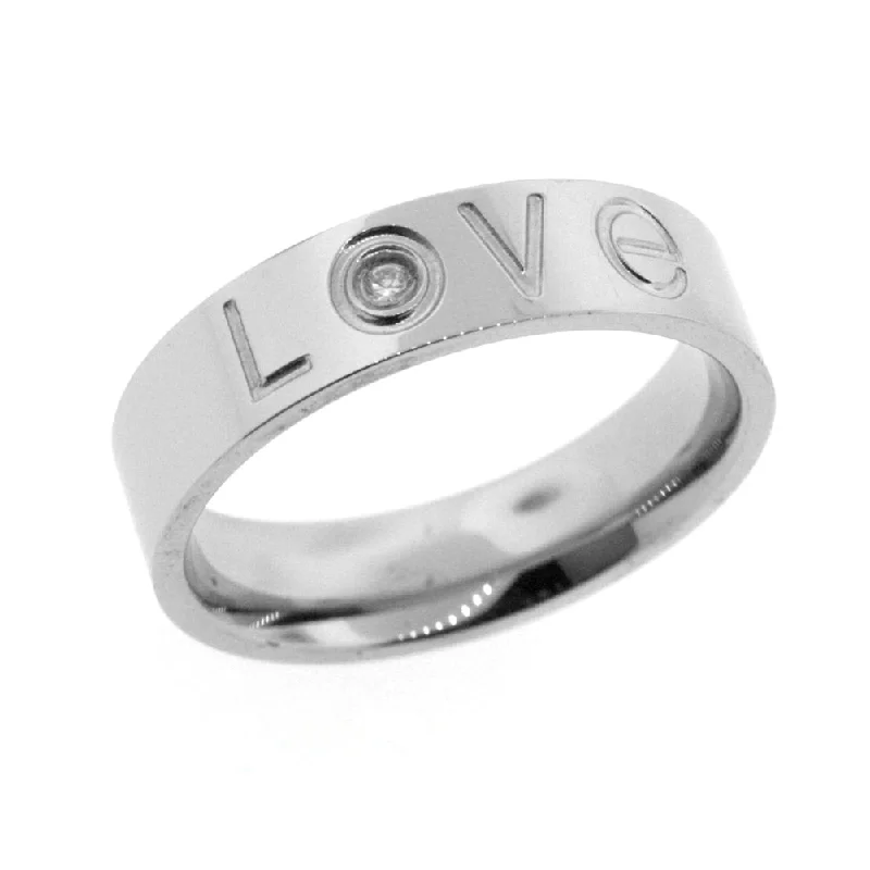 women classic engagement rings -Stainless Steel 6mm Band Ring with Cubic Zirconia Engraved with LOVE