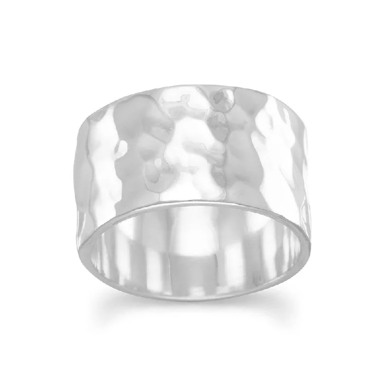 women pearl rings -Band Ring Hammered Sterling Silver 11mm Wide Mens or Womens