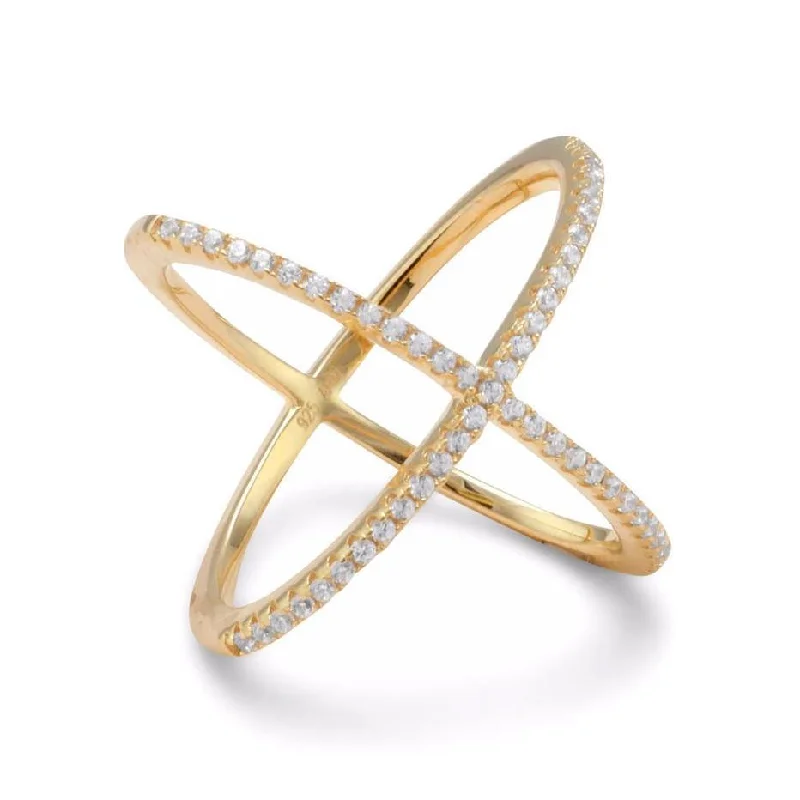 women vintage wedding rings -Criss Cross X Design Ring Gold-plated Sterling Silver with Cubic Zirconia