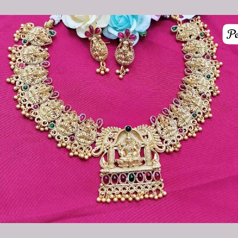 women chic necklaces -Pooja Bagles Gold Plated Temple Necklace Set