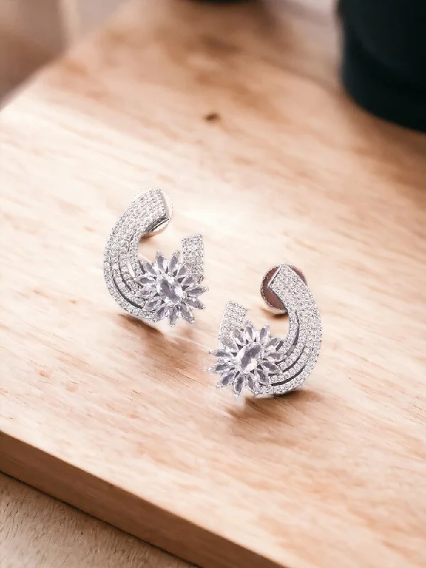 women designer earrings -Silver Zubiya Zirconia Studs