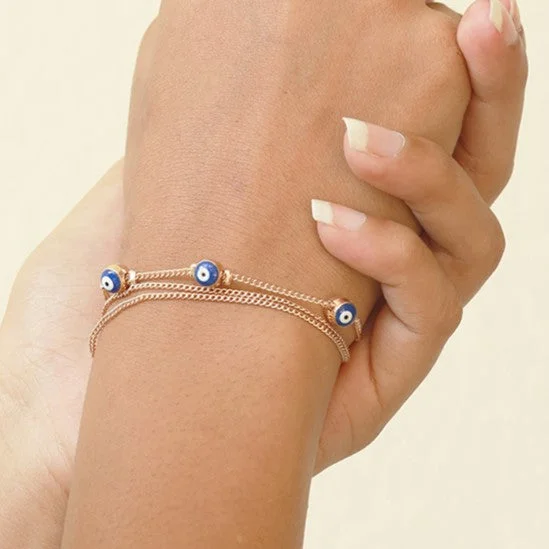 women infinity bangles -Evil Eye Mini Charms Gold-Toned Dainty Layered Bracelet